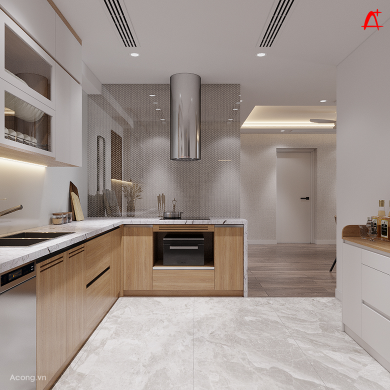 Thiết kế nội thất căn hộ chung cư Vimeco: tủ bếp hiện đại